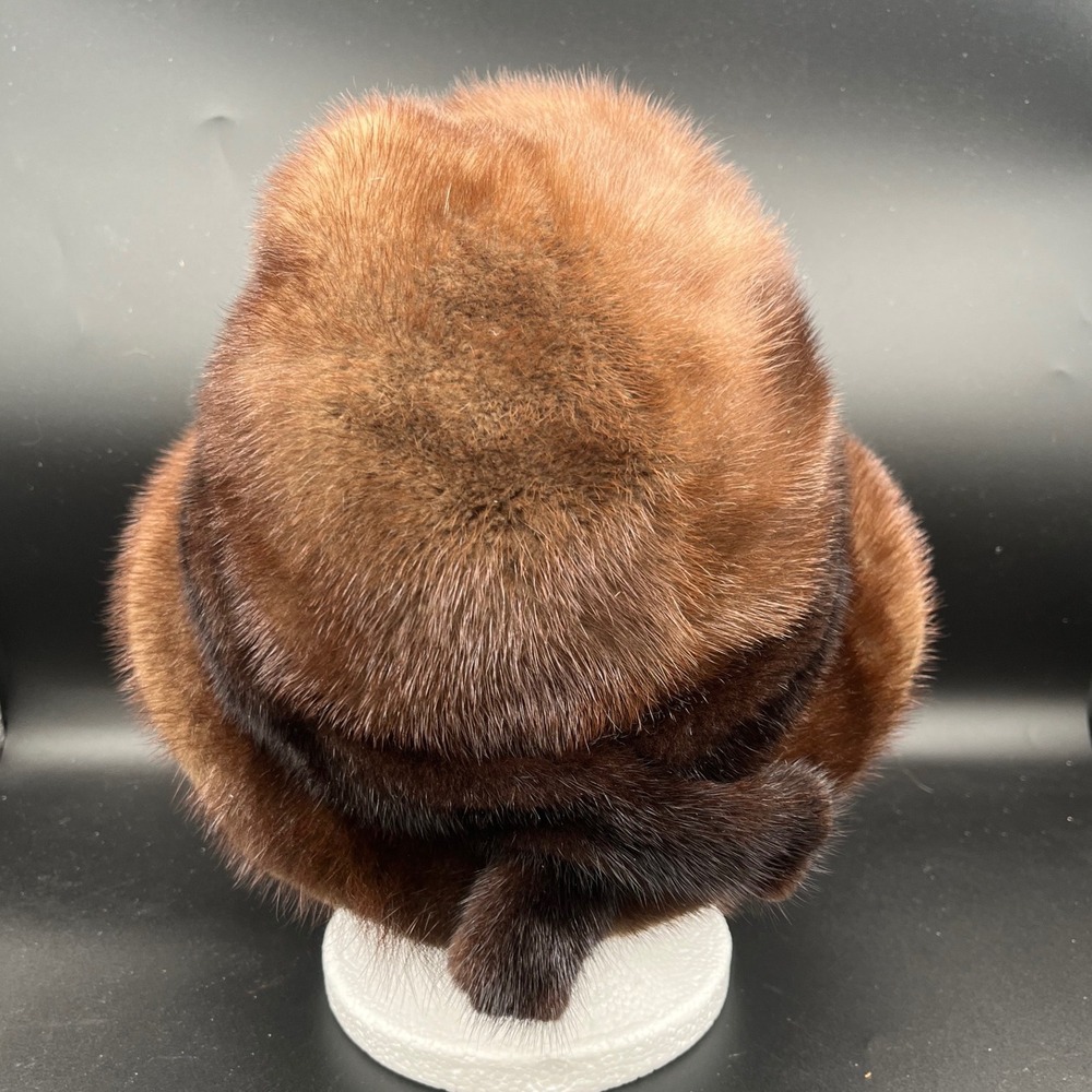Jack Savidusky's Furquarters Vintage Mink Fur Hat Brown Striped Cloche‎ Bucket - Picture 5 of 8